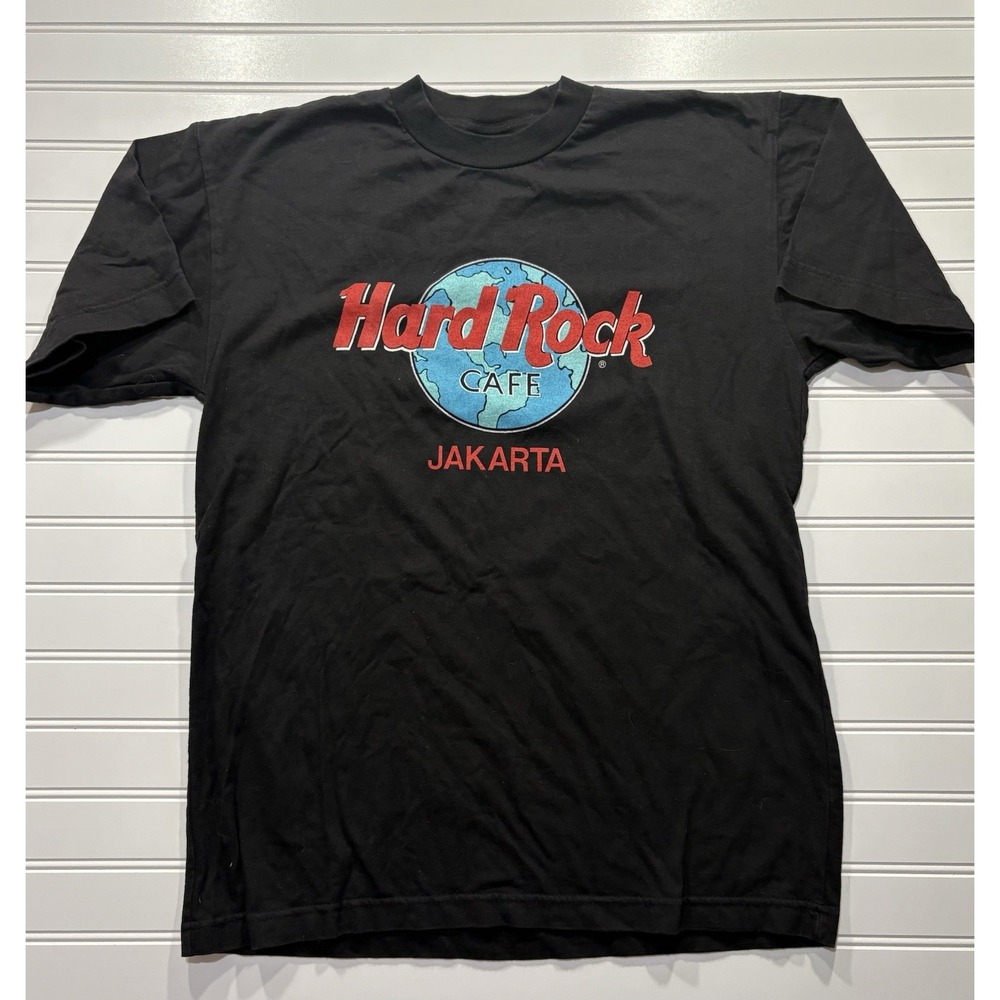 Vintage 90s Hard Rock Cafe Jakarta T-Shirt Mens M Black Save The Planet Tag Tee
